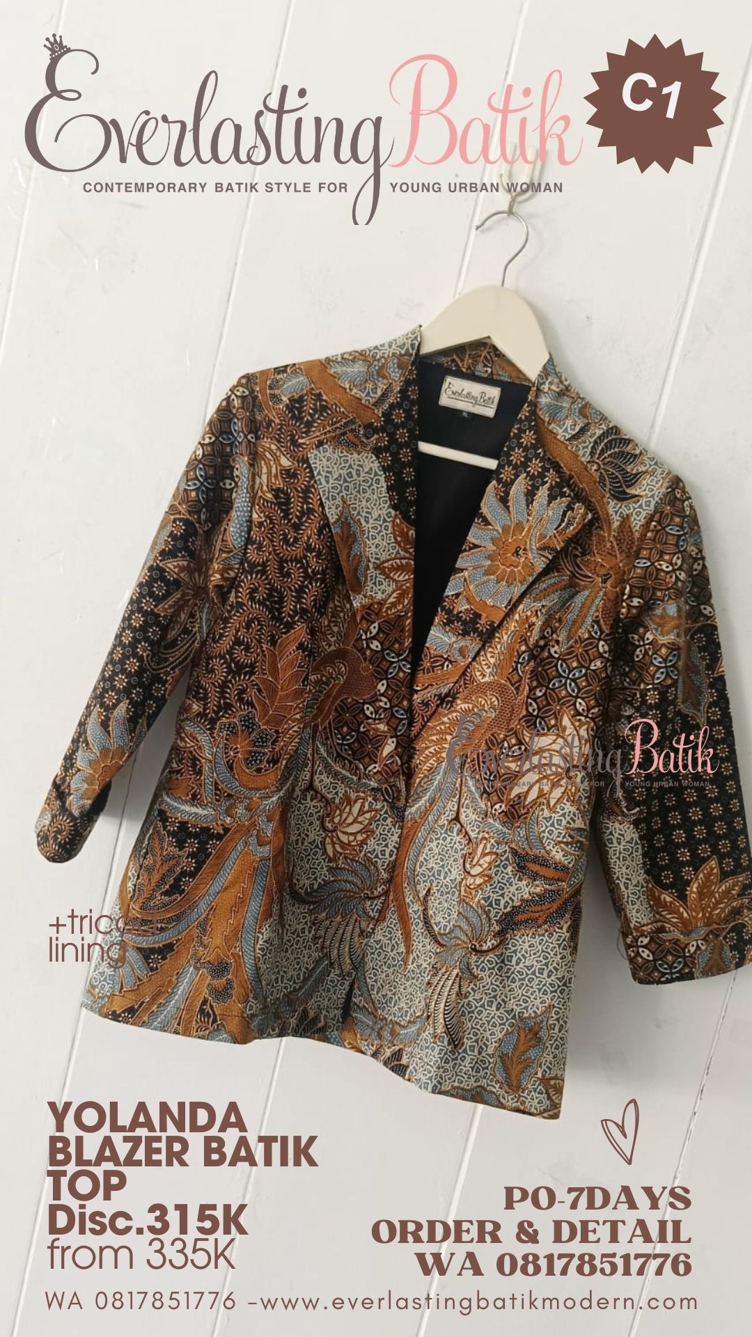 C1 YOLANDA BLAZER BATIK TOP - diskon 315K