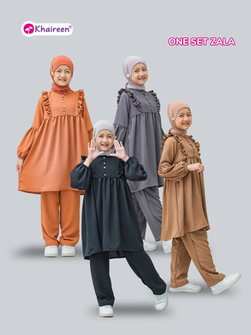 PRE ORDER One Set Zala (3-12 Tahun) Setelan Anak Perempuan Polos One Set Anak Perempuan