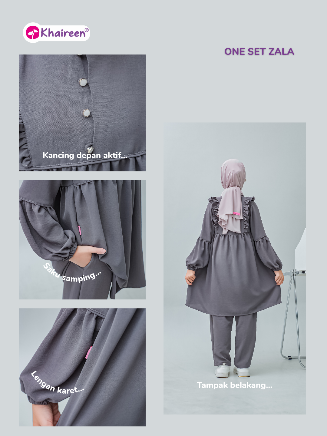 PRE ORDER One Set Zala (3-12 Tahun) Setelan Anak Perempuan Polos One Set Anak Perempuan