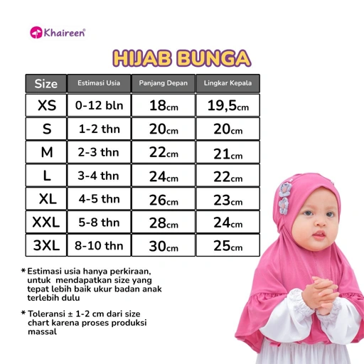 Image of KHAIREEN Hijab Bunga (0-10 Tahun) Jilbab Bergo Instan Jersey Anak Bayi Balita