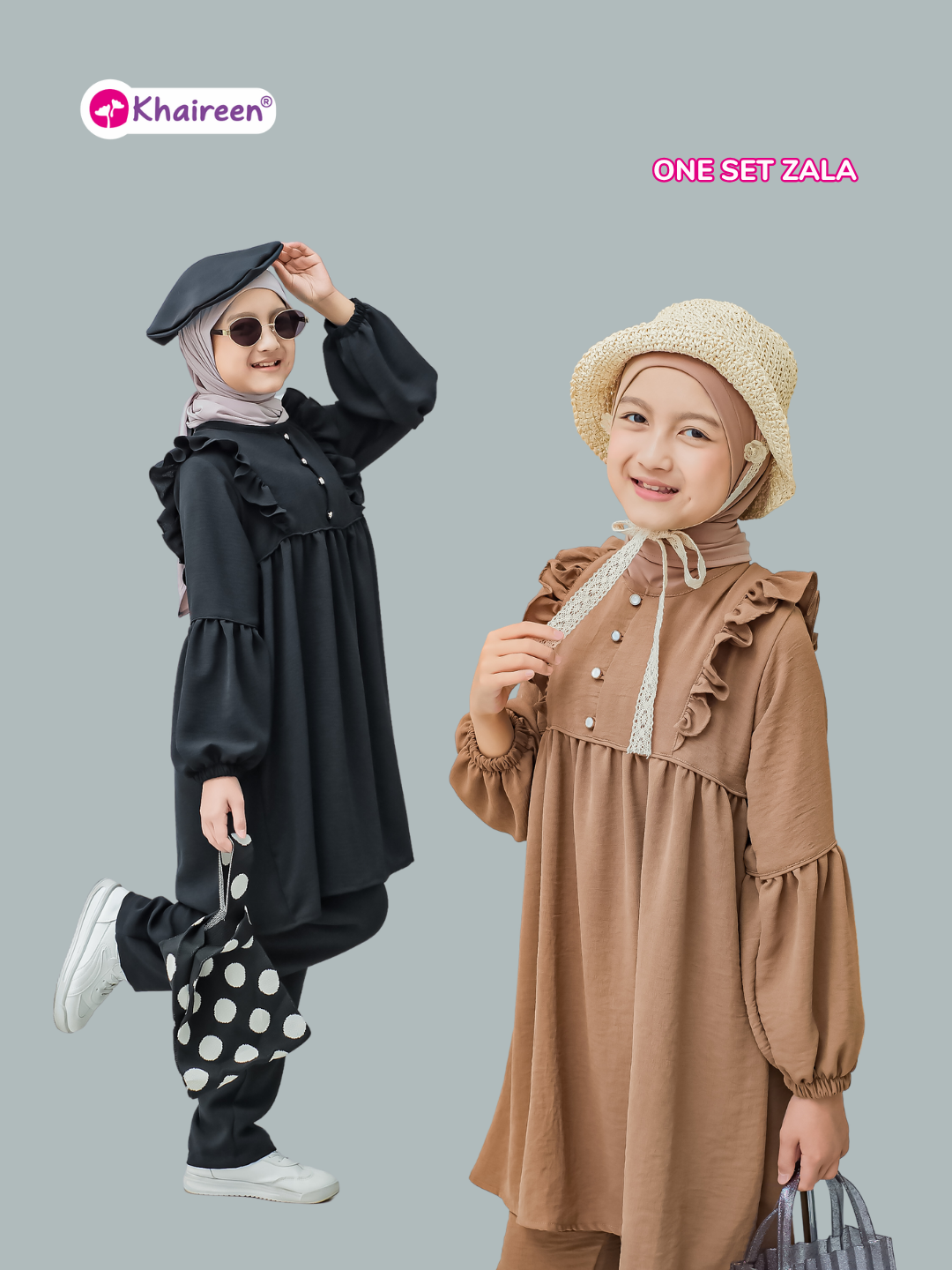 PRE ORDER One Set Zala (3-12 Tahun) Setelan Anak Perempuan Polos One Set Anak Perempuan