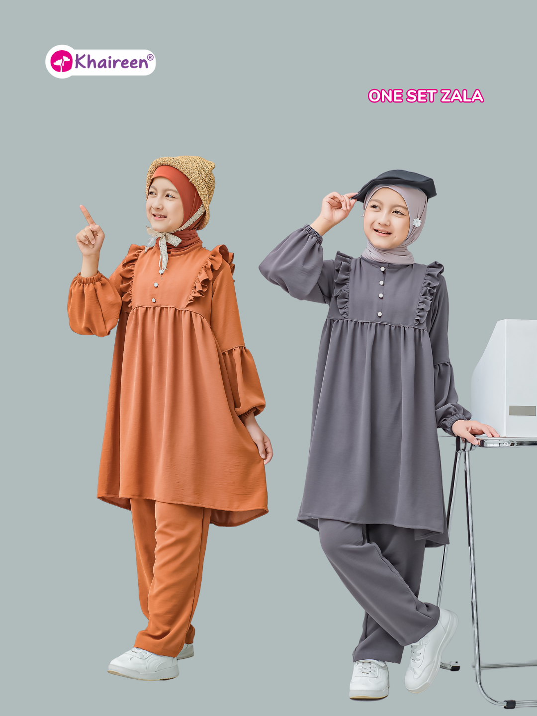 PRE ORDER One Set Zala (3-12 Tahun) Setelan Anak Perempuan Polos One Set Anak Perempuan