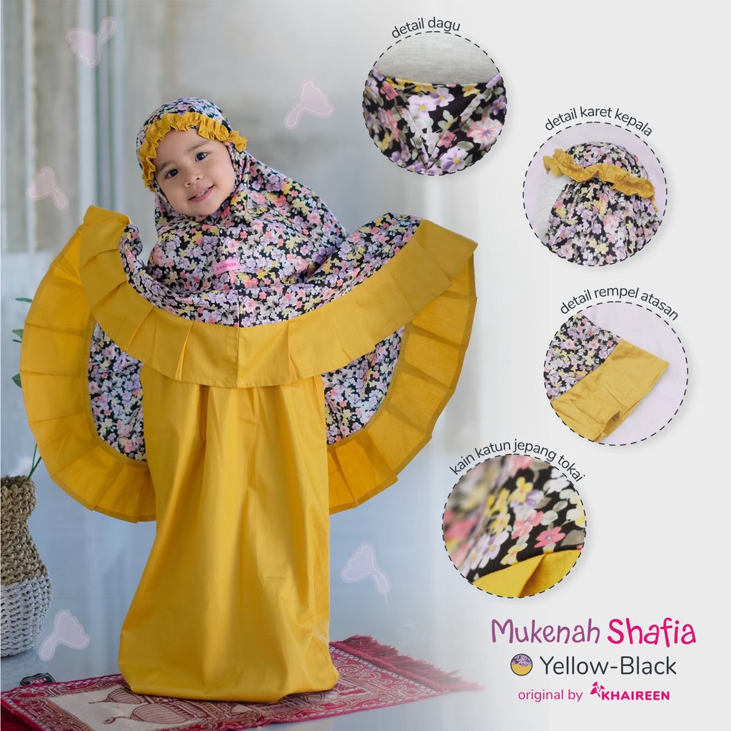 KHAIREEN Mukena Shafia (1-5 tahun) Mukena Anak Mukena Anak Katun Mukena Motif