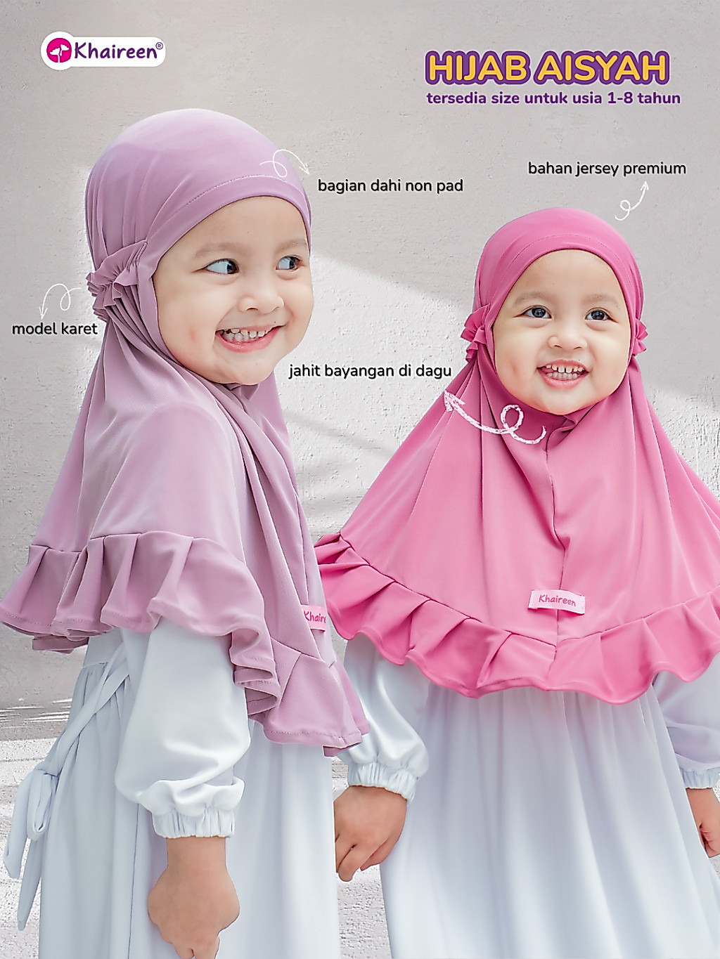 KHAIREEN Hijab Aisyah New (1-8 tahun) Hijab Instan Anak Bayi Balita PAUD Jersey Adem Jilbab Anak Daily Harian Simple Tali Karet