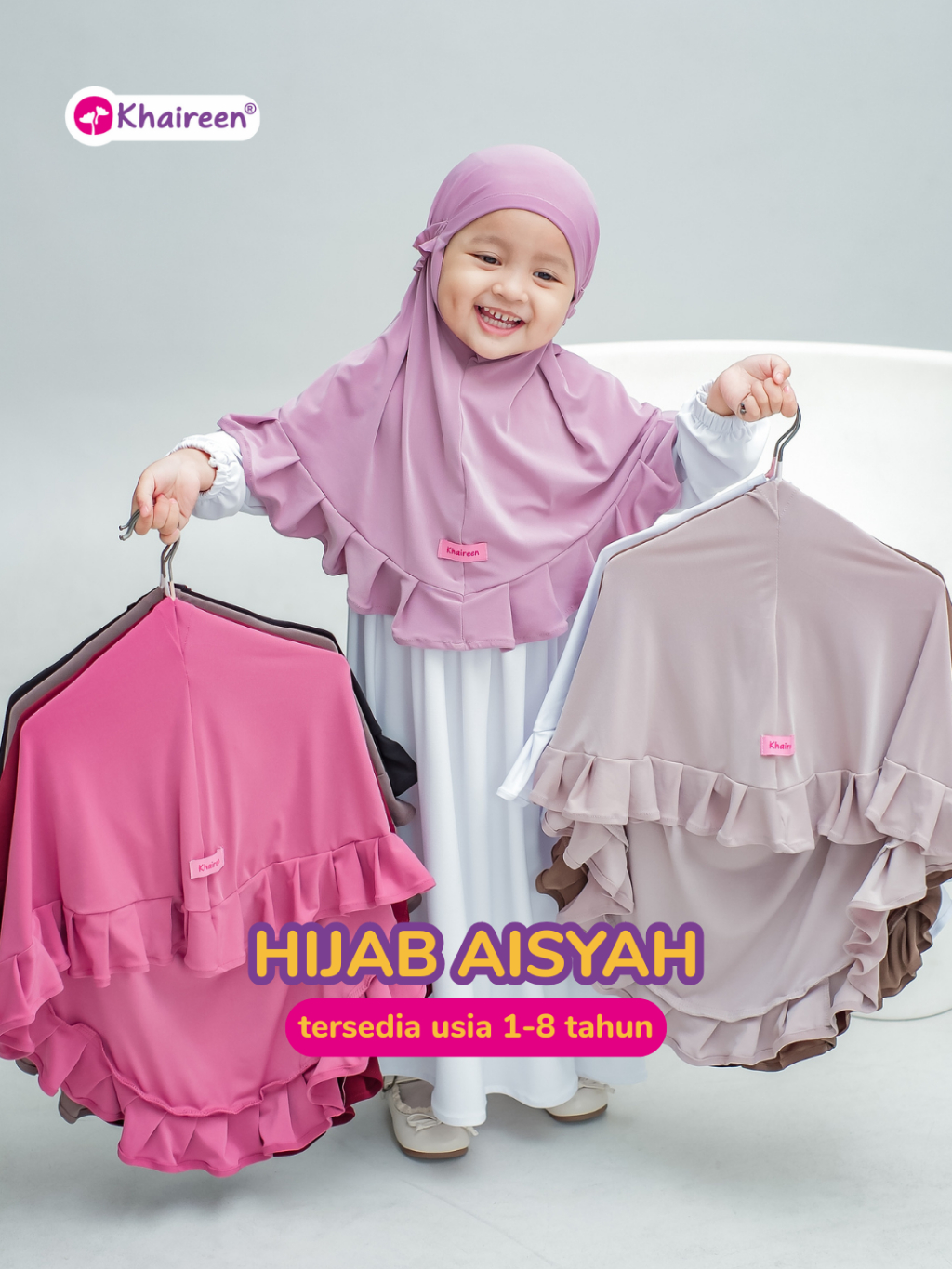 KHAIREEN Hijab Aisyah New (1-8 tahun) Hijab Instan Anak Bayi Balita PAUD Jersey Adem Jilbab Anak Daily Harian Simple Tali Karet