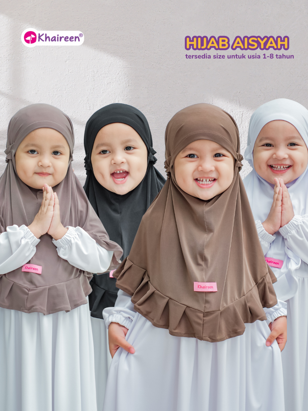 KHAIREEN Hijab Aisyah New (1-8 tahun) Hijab Instan Anak Bayi Balita PAUD Jersey Adem Jilbab Anak Daily Harian Simple Tali Karet