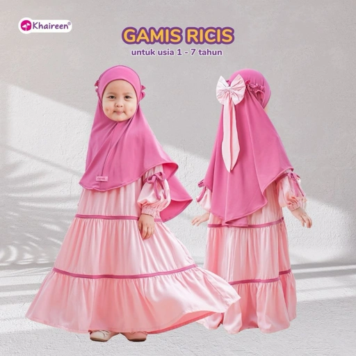 Image of KHAIREEN Gamis Ricis Set Hijab Raya Series (1-7 Tahun) Gamis Anak Perempuan Katun Adem Gamis Aqiqah Gamis Anak Syari
