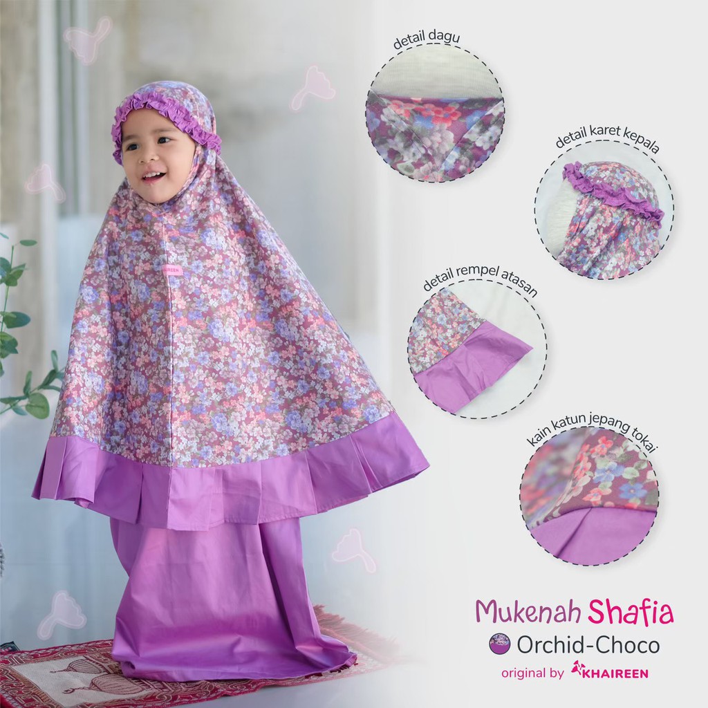 KHAIREEN Mukena Shafia (1-5 tahun) Mukena Anak Mukena Anak Katun Mukena Motif