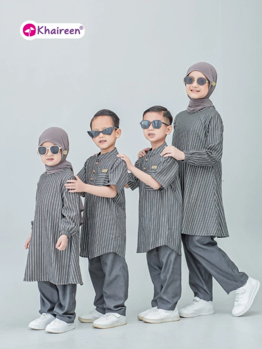 KHAIREEN Koko Ibrahim (2-14 Tahun) Koko Anak Katun Motif Stripe Baju Muslim Anak Laki Laki Casual