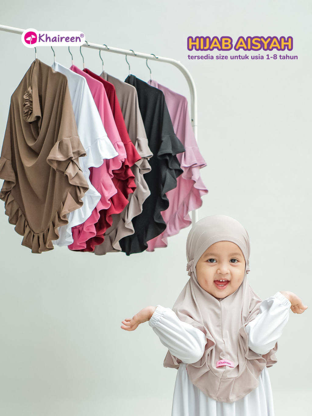 KHAIREEN Hijab Aisyah New (1-8 tahun) Hijab Instan Anak Bayi Balita PAUD Jersey Adem Jilbab Anak Daily Harian Simple Tali Karet