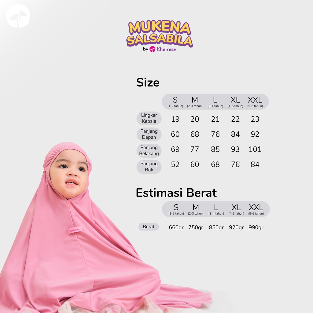 KHAIREEN Mukena Salsabila (1-6 Tahun) Mukena Jersey Anak Mukena Sekolah Anak