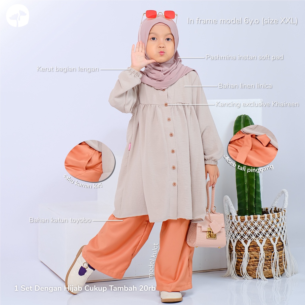KHAIREEN Tunik Ceria Set Hijab (0-9 Tahun) Tunik anak Set Hijab Crinkle Mix Katun Toyobo