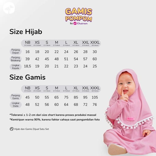 Image of KHAIREEN Gamis Pompom (0-5 Tahun) Gamis Anak Polos Gamis Bayi Balita Gamis Aqiqah