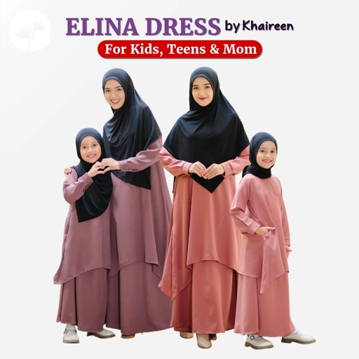 Image of KHAIREEN Elina Dress Couple Mom and Kids Setelan Gamis Melayu Malaysia Couple Setelan Katun Couple
