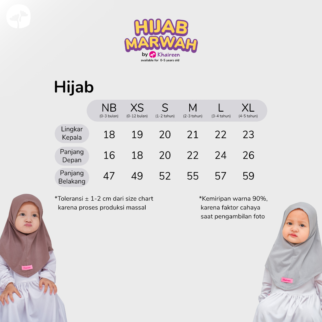 KHAIREEN Hijab Marwah (0-5 tahun) Hijab Anak Rayon Spandek Hijab Aqiqah Hijab Bayi Adem