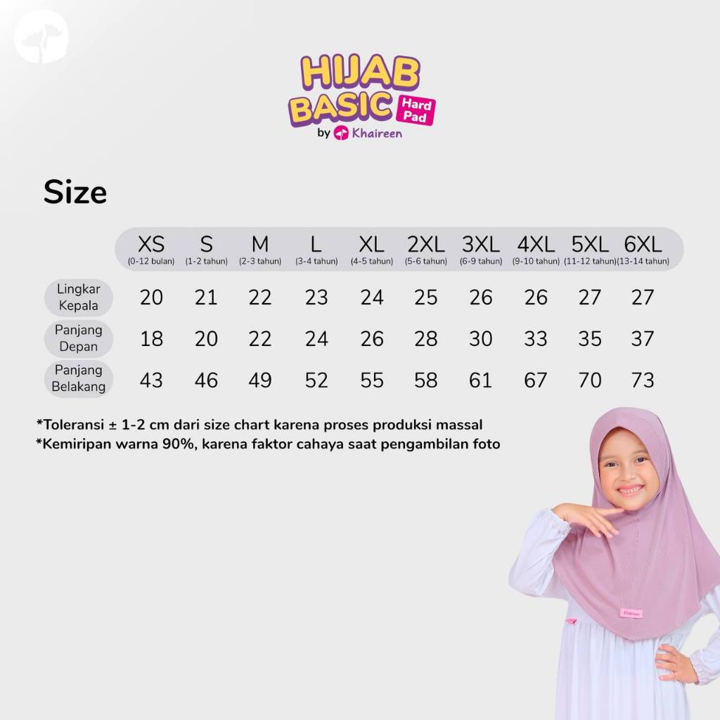 KHAIREEN Hijab Basic Hard Pad (5-14 Tahun) Hijab Anak Hijab Anak Polos Jilbab Anak Kaos Jilbab Sekolah Anak