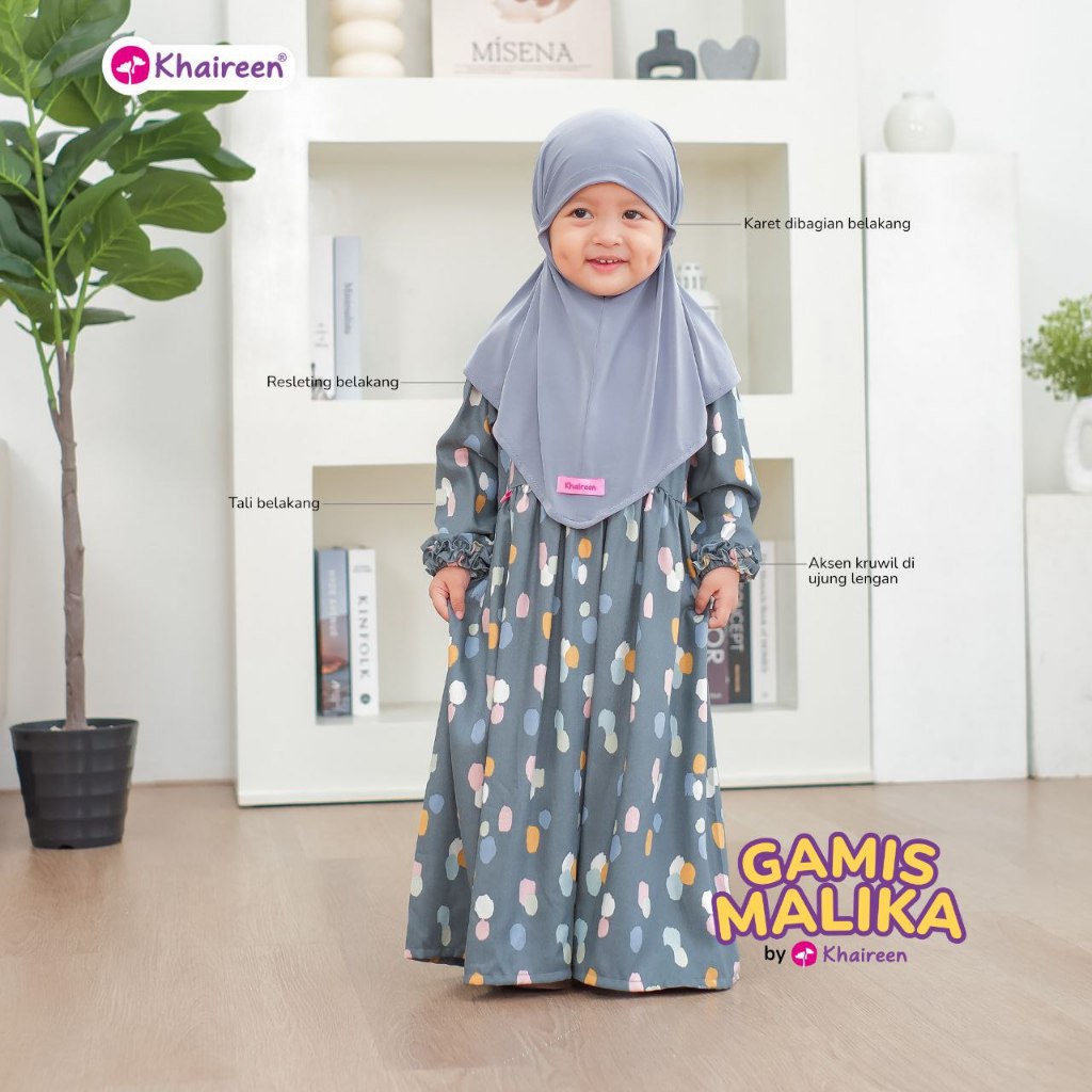 KHAIREEN Gamis Malika Kids (0-9 Tahun) Gamis Anak Set Hijab Gamis Anak Katun Gamis Anak Katun Motif 