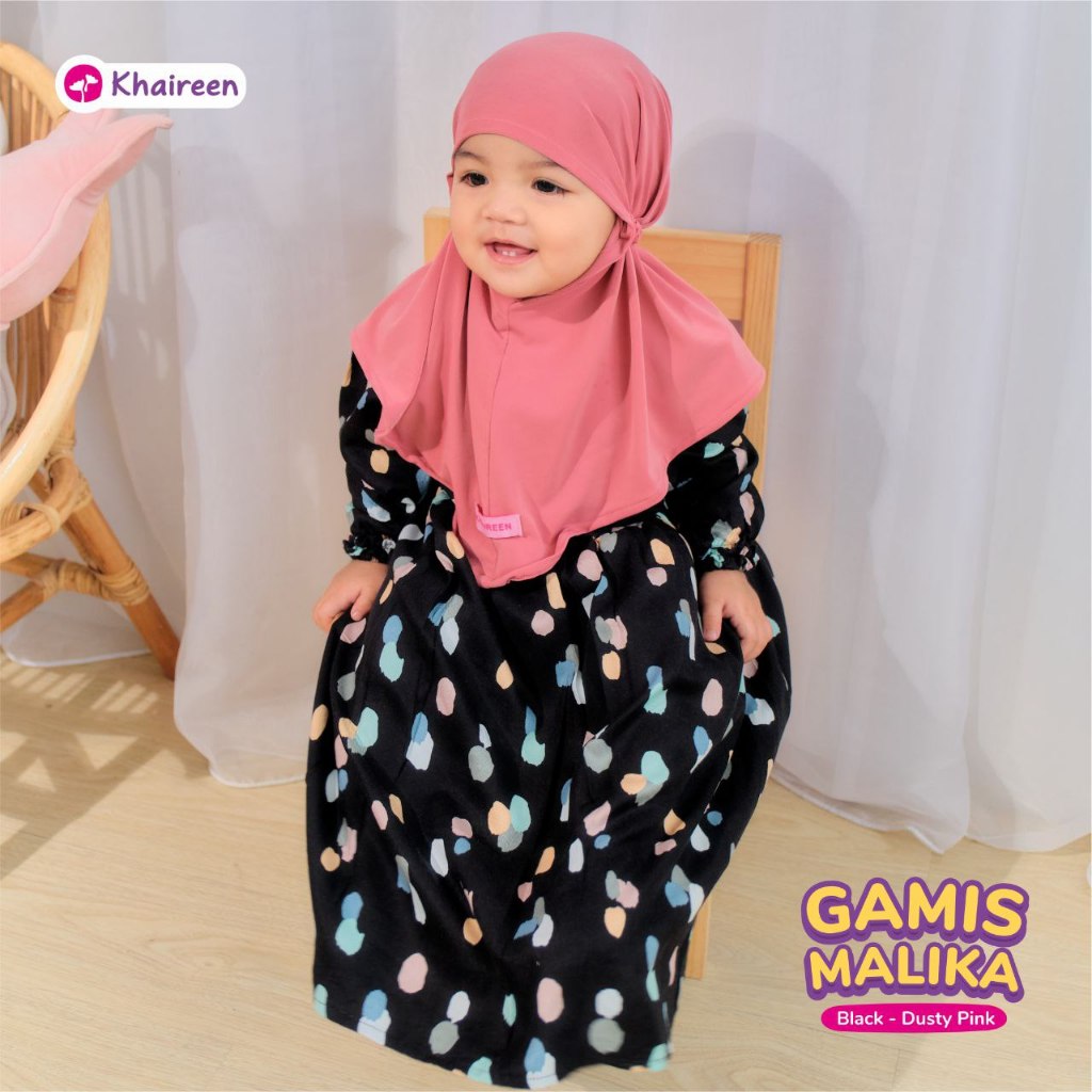 KHAIREEN Gamis Malika Kids (0-9 Tahun) Gamis Anak Set Hijab Gamis Anak Katun Gamis Anak Katun Motif 
