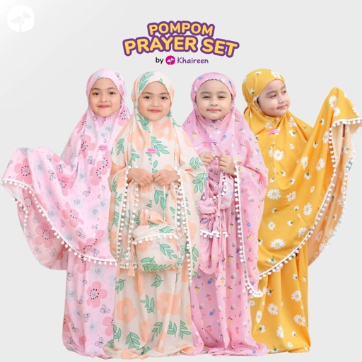 Image of KHAIREEN Pompom Prayer Set (1-9 Tahun) Mukena Anak Katun Rayon Adem