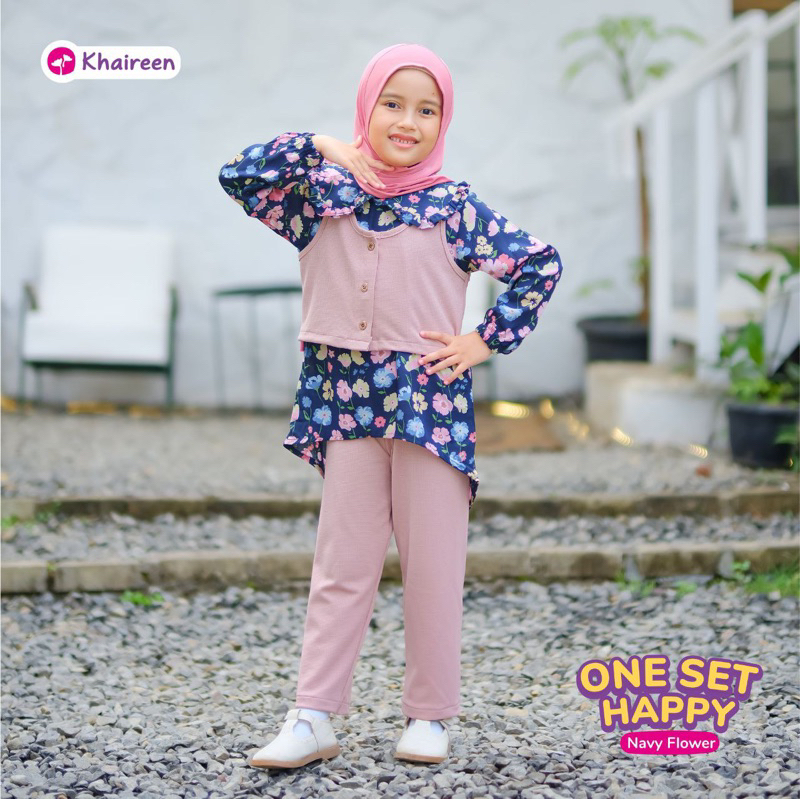 KHAIREEN One Set Happy (1- 9 Tahun) One Set Anak Setelan Anak Perempuan