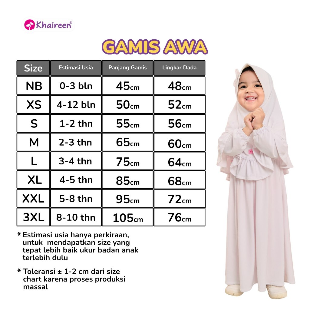 KHAIREEN Gamis Set Hijab Putih Adem Anak Sekolah (0-10 Tahun) Baju Manasik Haji Putih Anak TK Paud SD