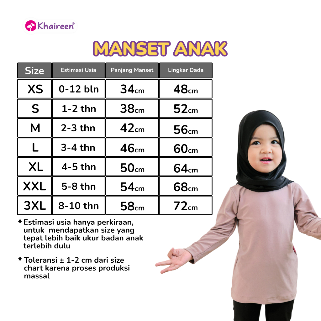 KHAIREEN Manset Anak (0-12 bulan) Manset Anak Inner Lengan Panjang Jersey