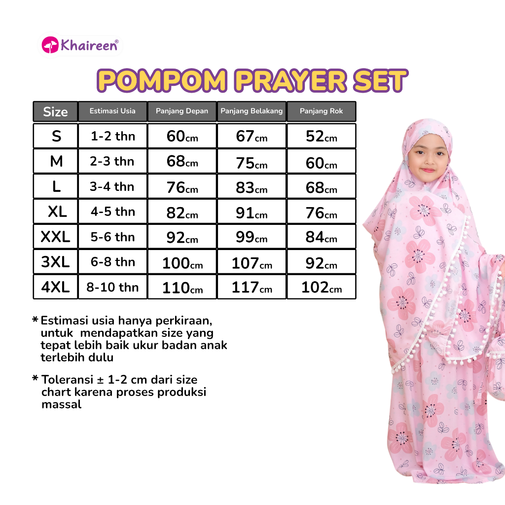 KHAIREEN Pompom Prayer Set (1-9 Tahun) Mukena Anak Katun Rayon Adem