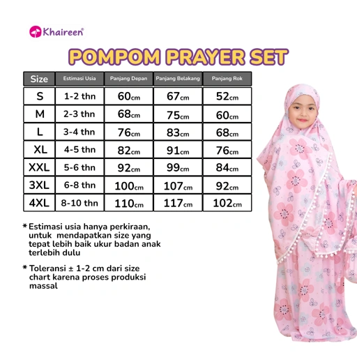 Image of KHAIREEN Pompom Prayer Set (1-9 Tahun) Mukena Anak Katun Rayon Adem