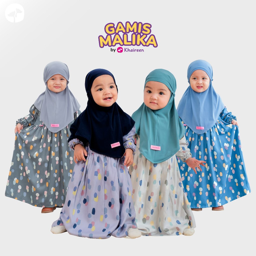 KHAIREEN Gamis Malika Kids (0-9 Tahun) Gamis Anak Set Hijab Gamis Anak Katun Gamis Anak Katun Motif 