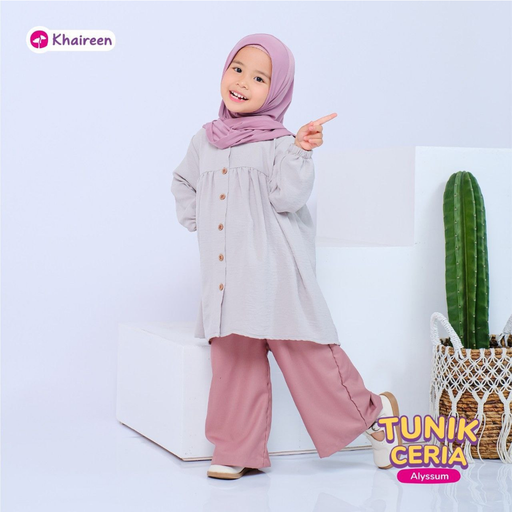 KHAIREEN Tunik Ceria Set Hijab (0-9 Tahun) Tunik anak Set Hijab Crinkle Mix Katun Toyobo