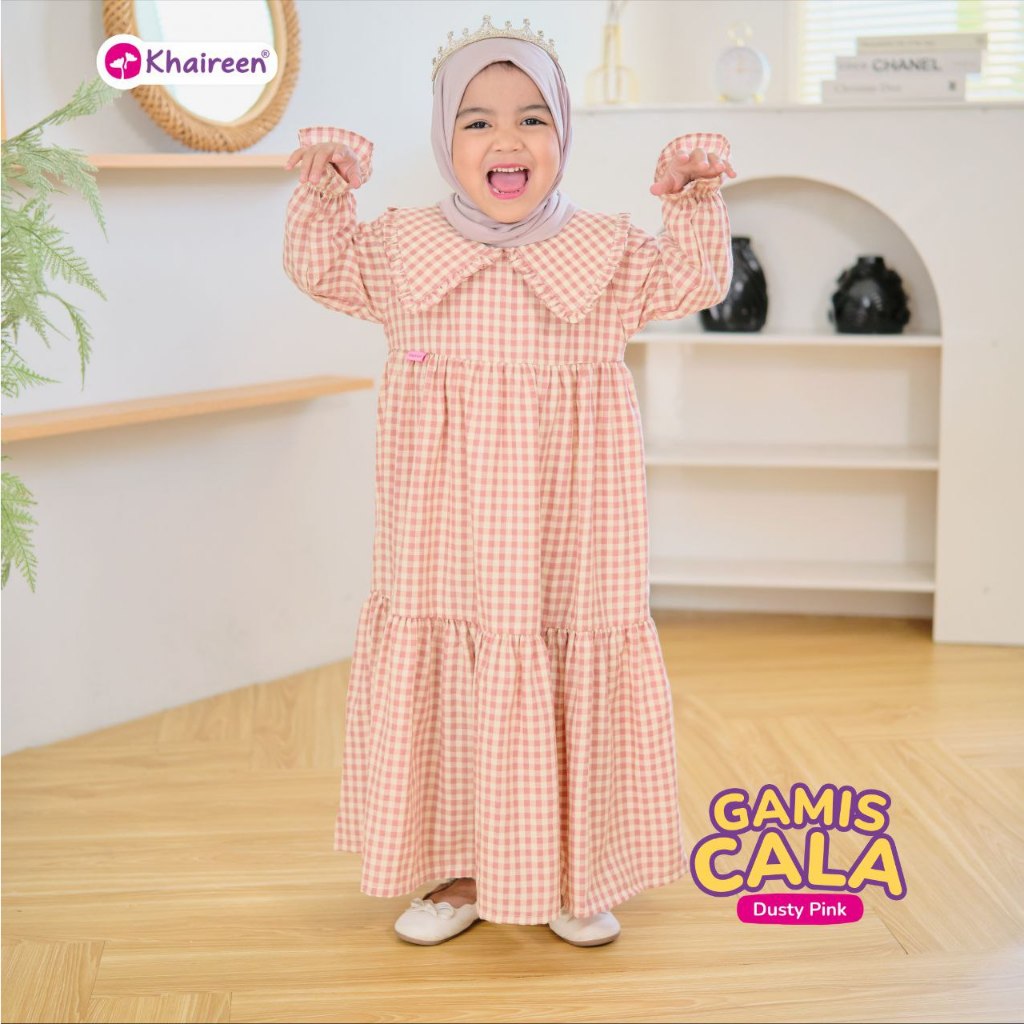 KHAIREEN Gamis Cala (1-10 Tahun) Gamis Anak Set Hijab Gamis Anak Katun Gamis Anak Motif Kotak