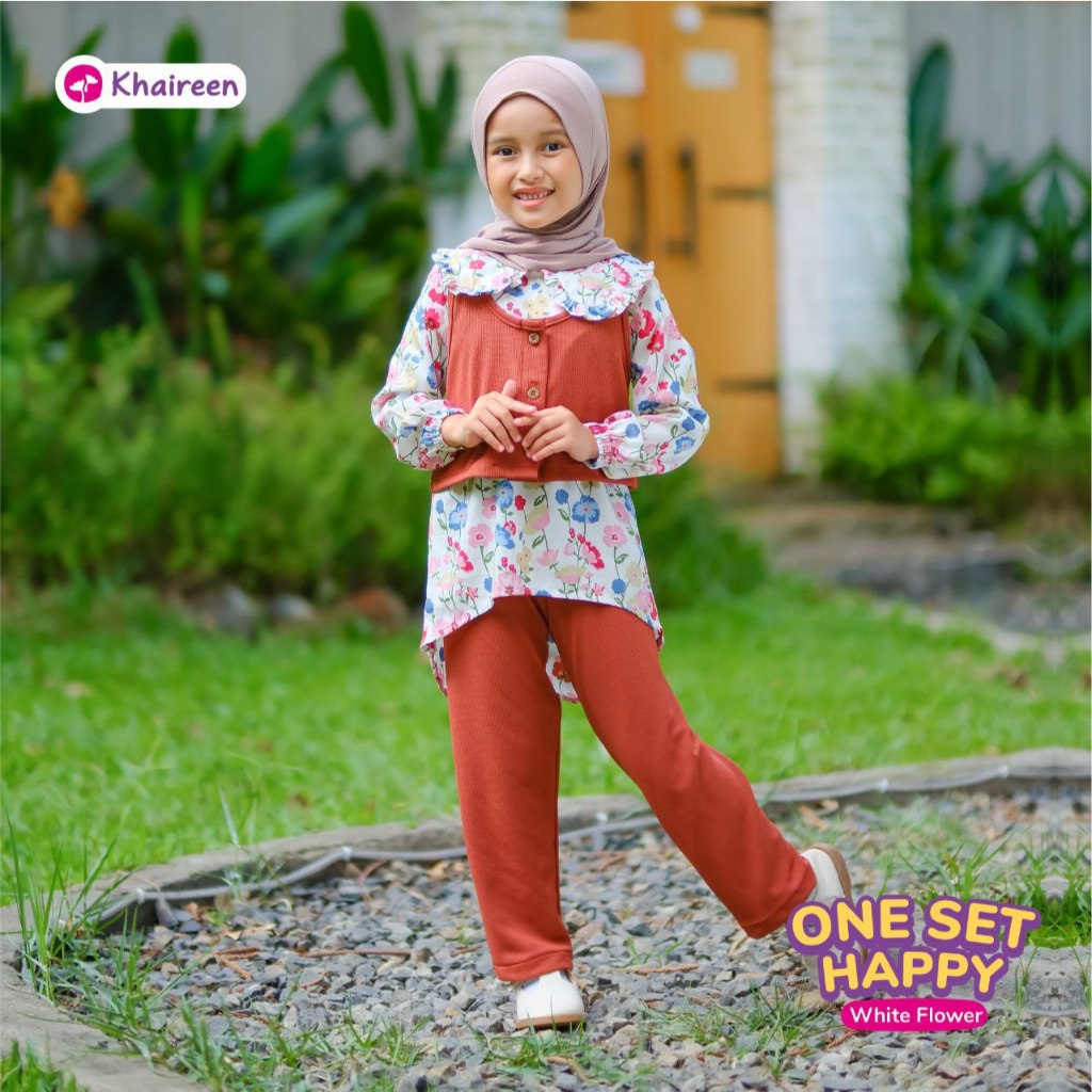 KHAIREEN One Set Happy (1- 9 Tahun) One Set Anak Setelan Anak Perempuan