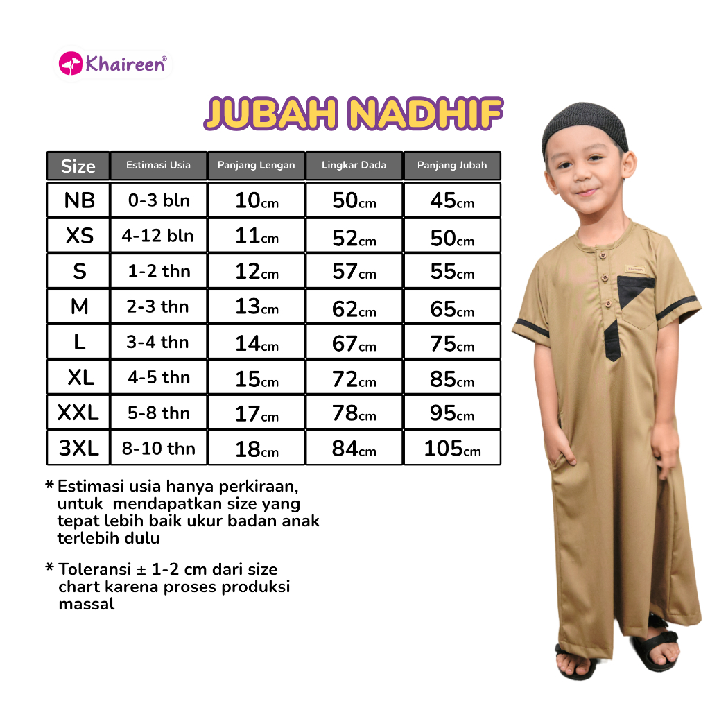KHAIREEN Jubah Nadhif (0-10 tahun) Jubah Anak Jubah Anak Laki-laki Jubah Anak Katun