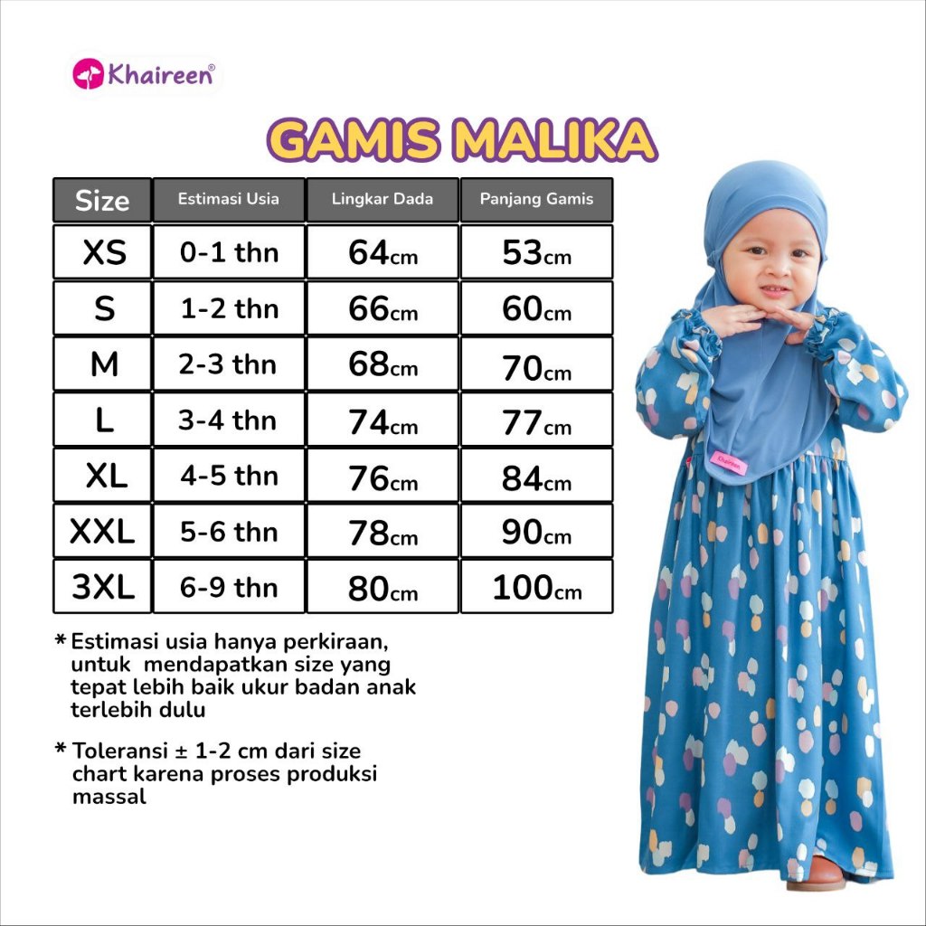 KHAIREEN Gamis Malika Kids (0-9 Tahun) Gamis Anak Set Hijab Gamis Anak Katun Gamis Anak Katun Motif 