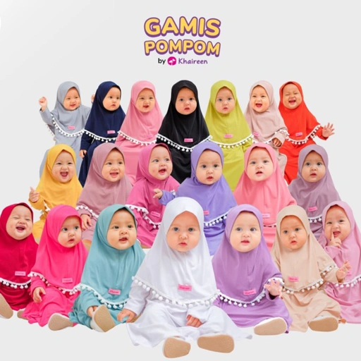 Image of KHAIREEN Gamis Pompom (0-5 Tahun) Gamis Anak Polos Gamis Bayi Balita Gamis Aqiqah