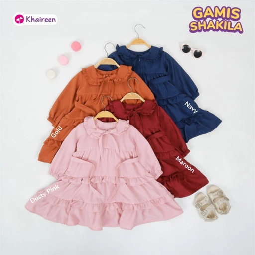 Image of KHAIREEN Gamis Shakila (0-14 Tahun) Gamis Anak Polos Gamis Anak Katun Gamis Rampel