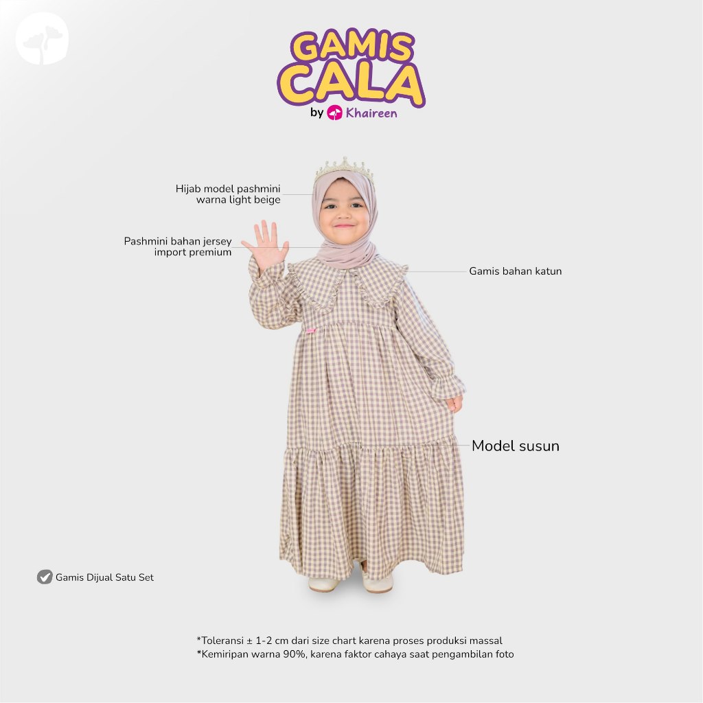 KHAIREEN Gamis Cala (1-10 Tahun) Gamis Anak Set Hijab Gamis Anak Katun Gamis Anak Motif Kotak