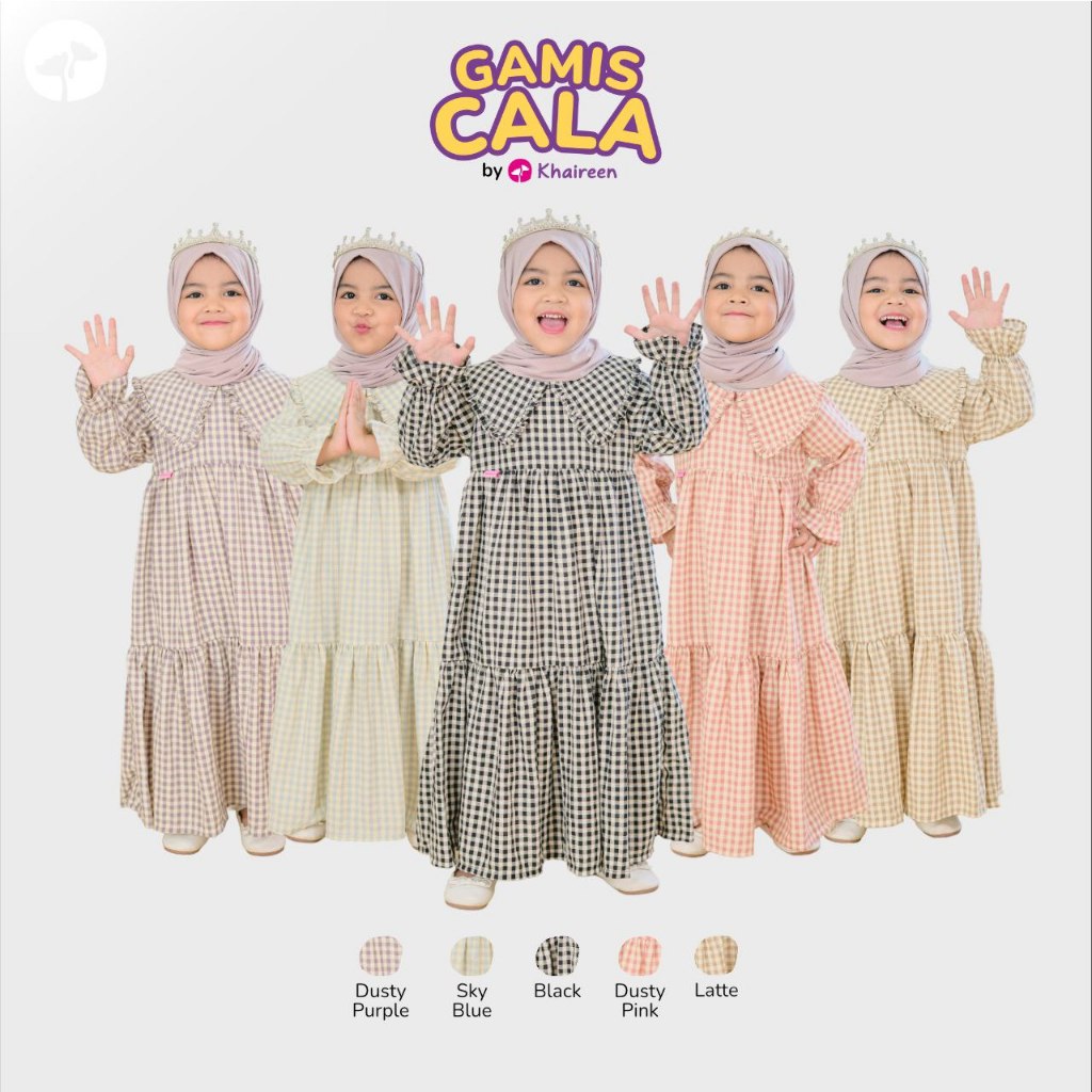 KHAIREEN Gamis Cala (1-10 Tahun) Gamis Anak Set Hijab Gamis Anak Katun Gamis Anak Motif Kotak