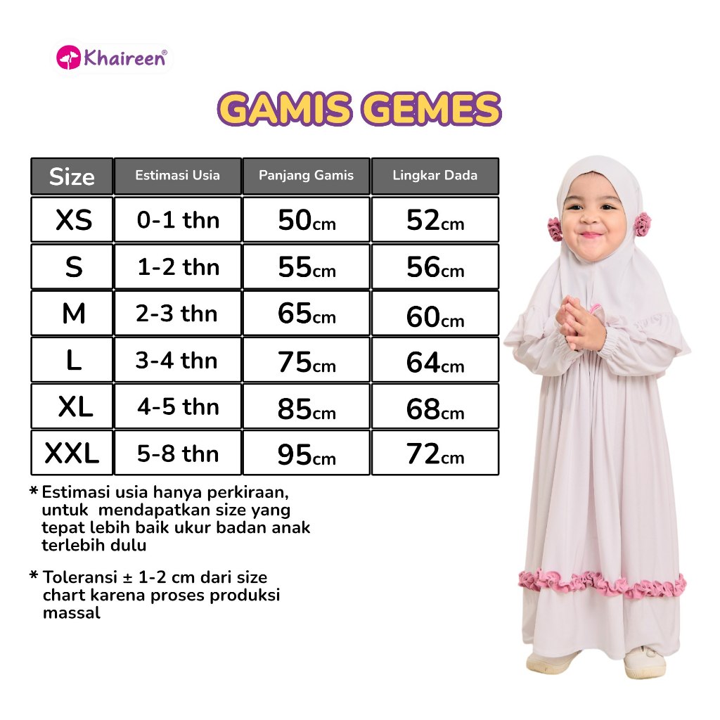 KHAIREEN Gamis Set Hijab Putih Adem Anak Sekolah (0-10 Tahun) Baju Manasik Haji Putih Anak TK Paud SD
