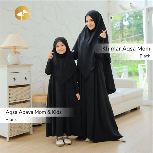 Image of KHAIREEN Aqsa Abaya Couple Kids Mom / Abaya Crinckle Syari / Abaya Haji Umroh Crinkle Couple Ibu Anak