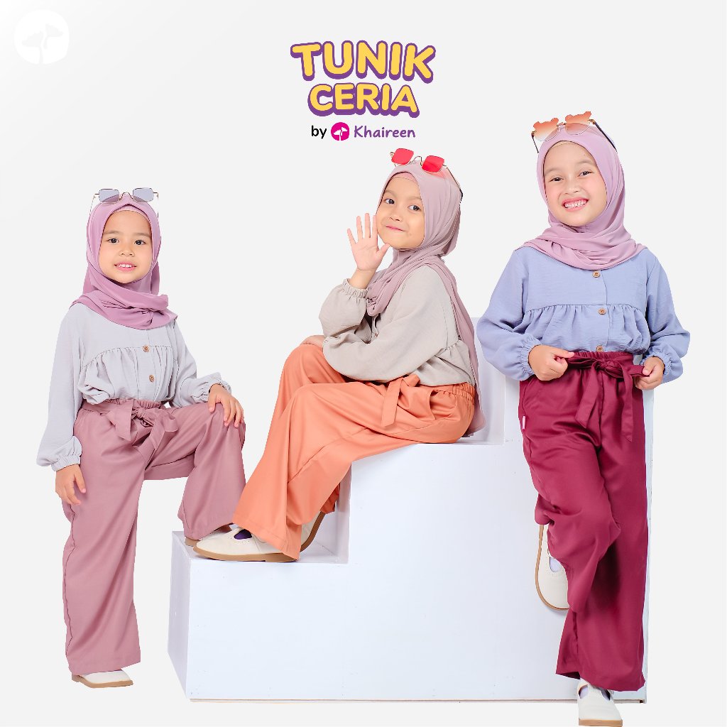 KHAIREEN Tunik Ceria Set Hijab (0-9 Tahun) Tunik anak Set Hijab Crinkle Mix Katun Toyobo