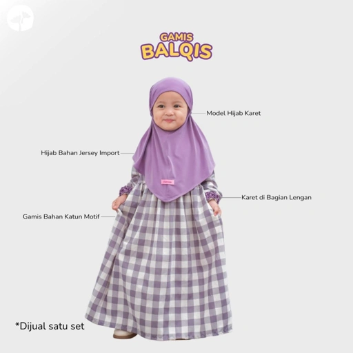 Image of KHAIREEN Gamis Balqis (0-10 Tahun) Gamis Anak Set Hijab Instan Katun Motif Gamis Aqiqah Anak PAUD TK SD