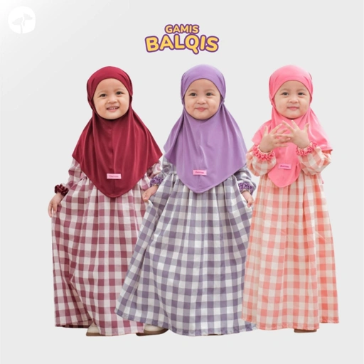 Image of KHAIREEN Gamis Balqis (0-10 Tahun) Gamis Anak Set Hijab Instan Katun Motif Gamis Aqiqah Anak PAUD TK SD