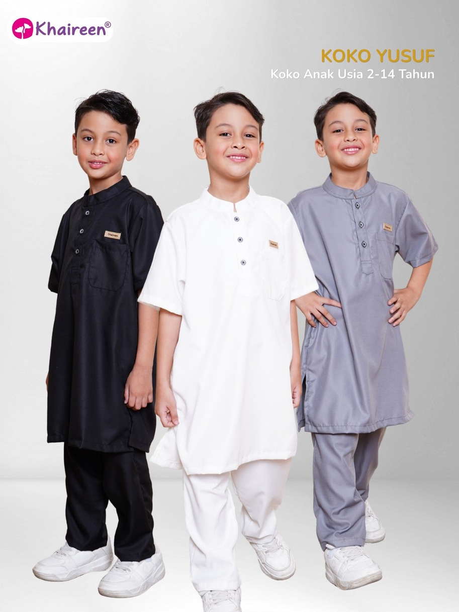 KHAIREEN Koko Yusuf  (2-14 Tahun) Koko Anak Katun Baju Muslim Anak Laki Laki