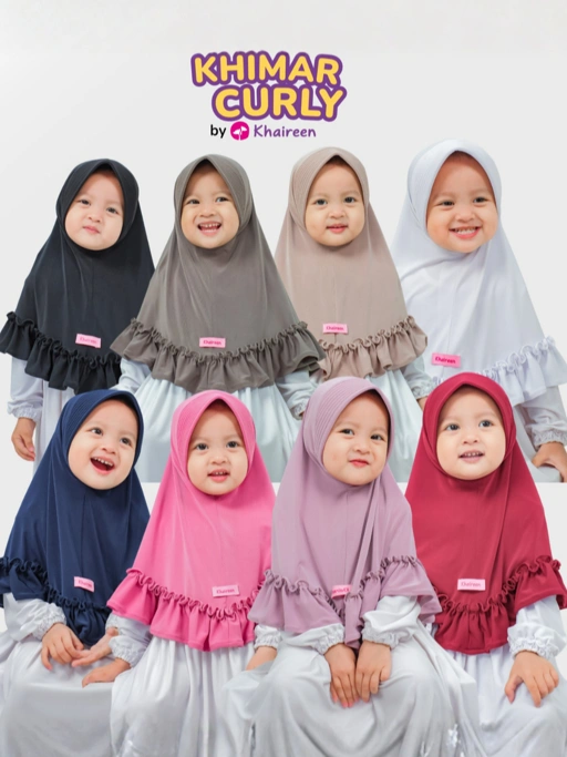 KHAIREEN Khimar Curly (0-10 Tahun) Hijab Anak Jilbab Balita Jilbab Anak Jersey Polos