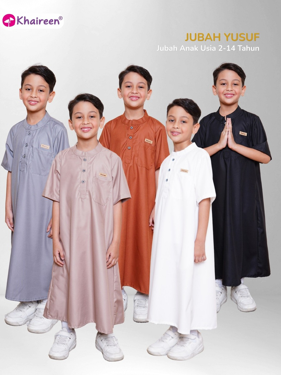 KHAIREEN Jubah Yusuf (2-14 tahun) Jubah Anak Laki-laki Busana Muslim Anak Katun