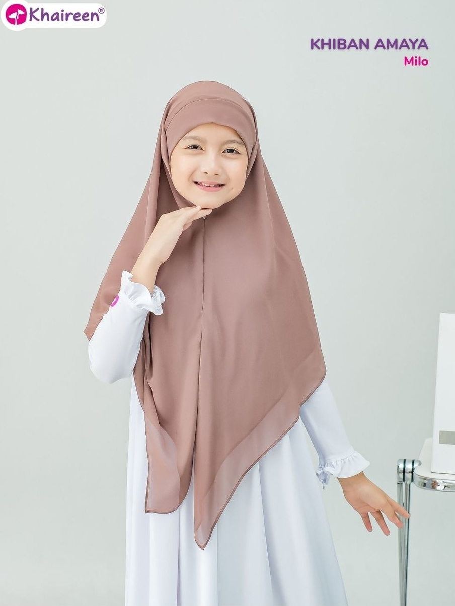 KHAIREEN Khiban Amaya (8-12 Tahun) Hijab Syari Anak Perempuan Khimar Bandana Instan Cerruti Premium Resleting Dagu Usia 8-14 tahun SD SMP