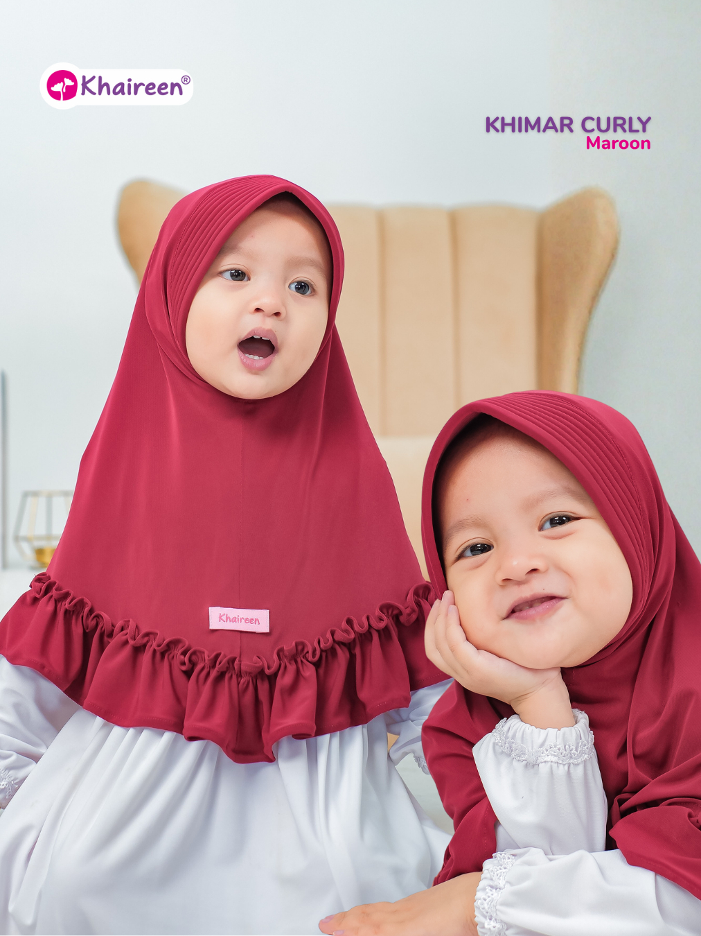 KHAIREEN Khimar Curly (0-10 Tahun) Hijab Anak Jilbab Balita Jilbab Anak Jersey Polos