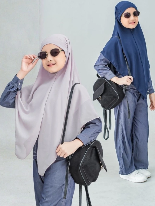 KHAIREEN Khiban Amaya (8-12 Tahun) Hijab Syari Anak Perempuan Khimar Bandana Instan Cerruti Premium Resleting Dagu Usia 8-14 tahun SD SMP