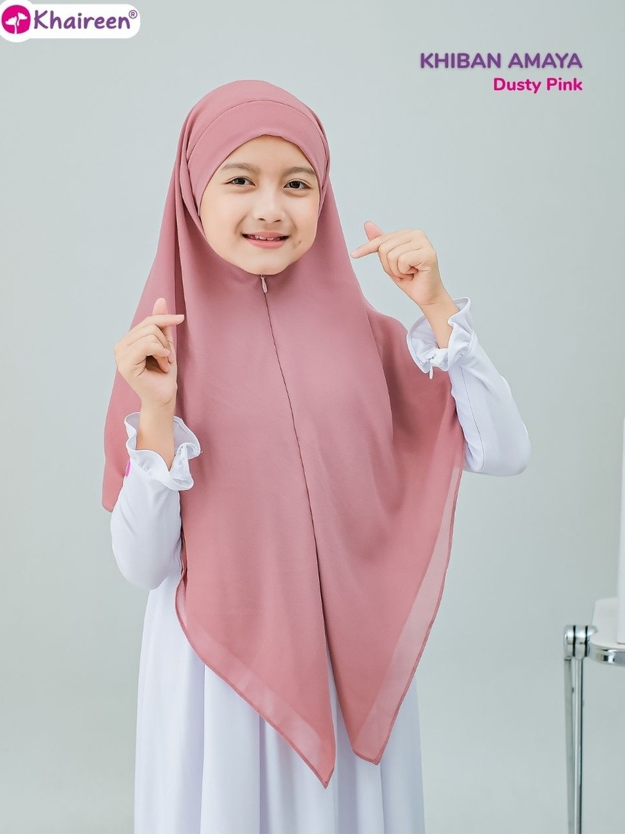 KHAIREEN Khiban Amaya (8-12 Tahun) Hijab Syari Anak Perempuan Khimar Bandana Instan Cerruti Premium Resleting Dagu Usia 8-14 tahun SD SMP